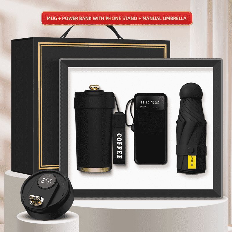 Подарункова коробка 3-в-1 з індивідуальним логотипом Чашка Power Bank Міні-парасолька